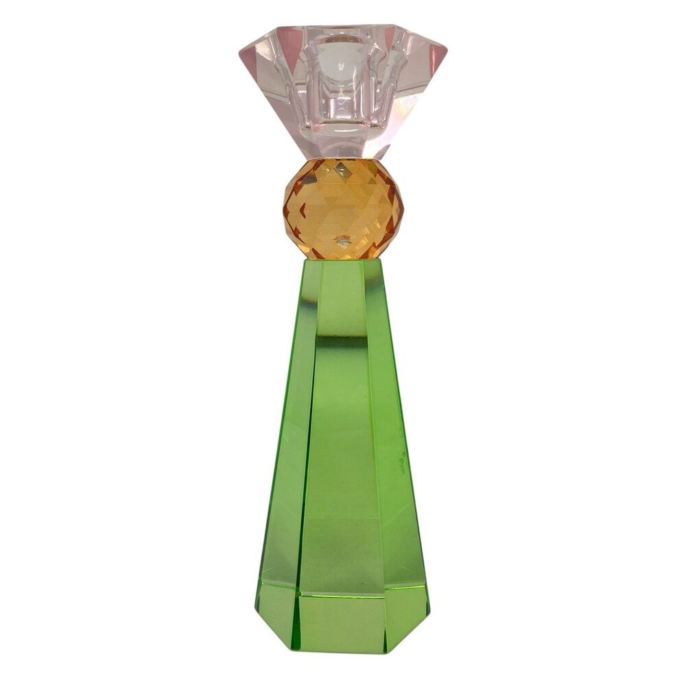 Kirkton House Glass Candle Holder ALDI Green Pink Amber Faceted Crystal Decor